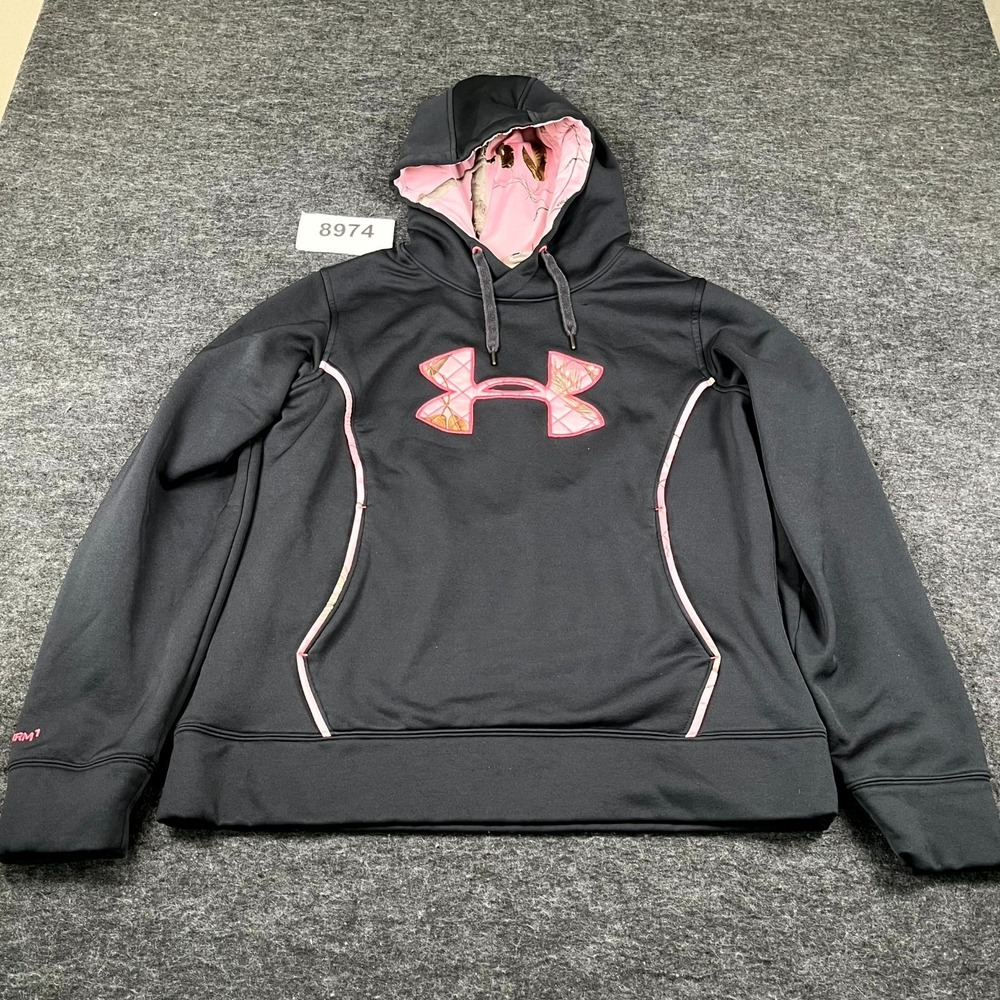 Under Armour Storm‎ Caliber Hoodie Womens Large Black Loose Fit Kangaroo Pocket